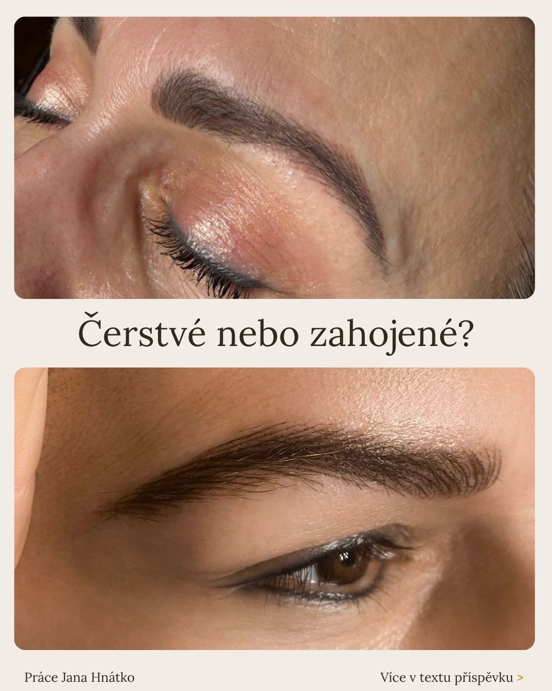 Ukázka čerstvého a zahojeného permanentního make-upu obočí, práce Jana Hnátko